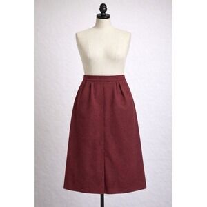 Pant-her Wool Skirt 11/12 Waist Red Midi Lined Classic Front Slit Zip Up Classic